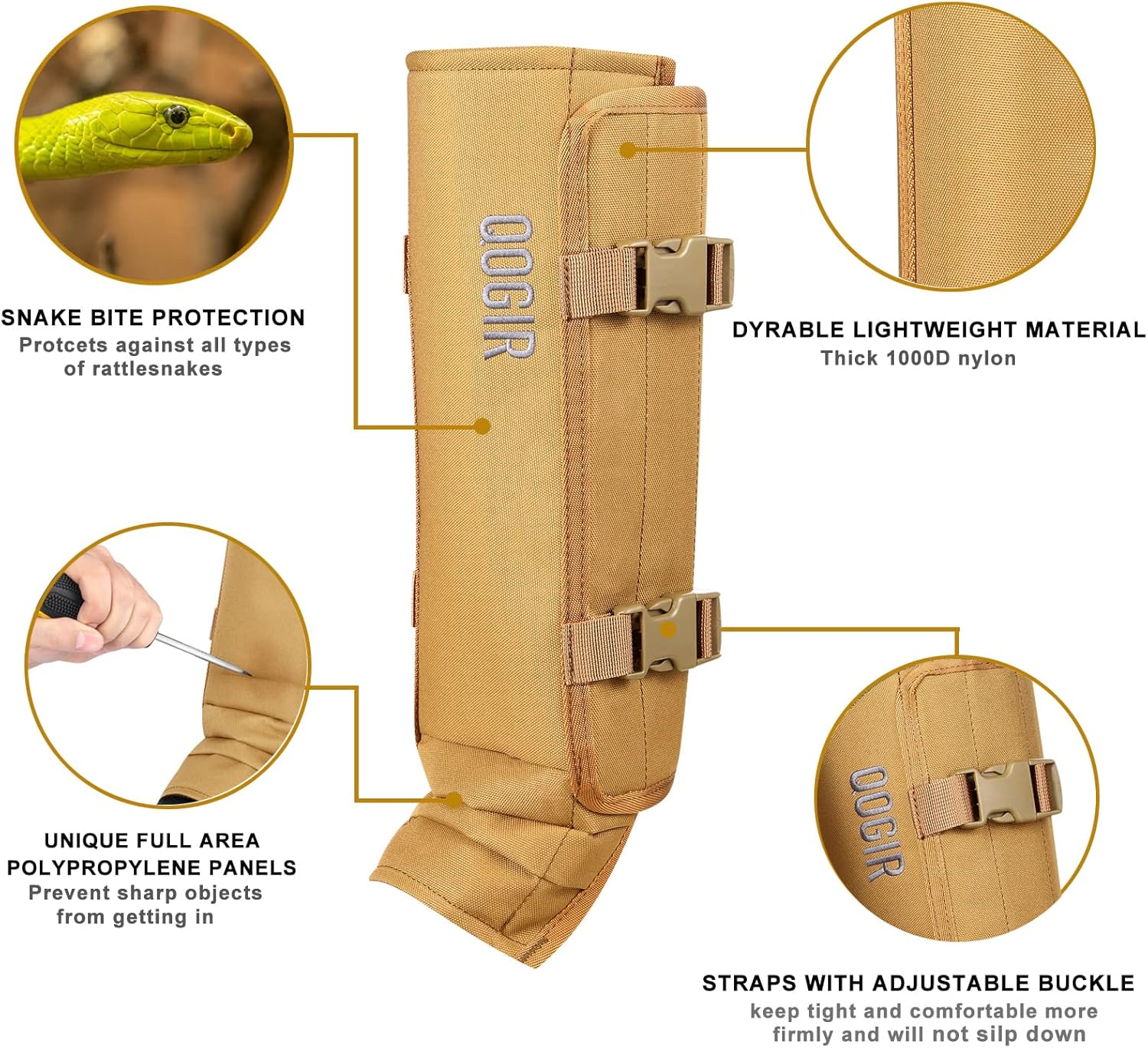 QOGIR Polainas de serpiente para cazar protectores de serpiente duraderos, polainas de polaina de serpiente para hombres y mujeres, protección