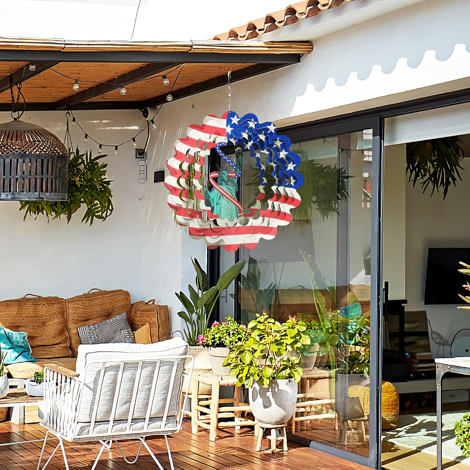 Molinillo de viento patriótico, UPINS para exteriores, grande, 4 de julio, 3D, giratorio americano, decoración de jardín, spinners, esculturas,