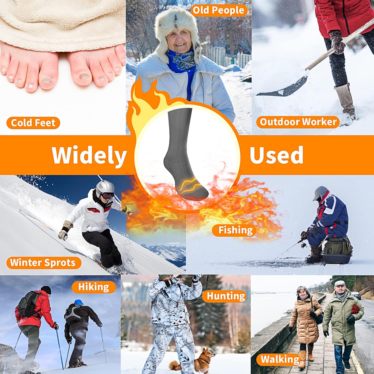 Omobolanle Heated Socks for Men Women with 5000mAh Rechargeable Battery, Fashion Thermal Socks APP Remote Control Electric Extra Thick Winter