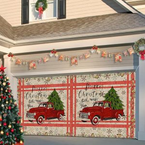 Cartel decorativo para puerta de garaje con 6 anillos de metal, diseño vintage de árbol de Navidad, árbol de Navidad, copo de nieve, texturizado, 7 Cartel decorativo para puerta de garaje con 6 anillos de metal, diseño vintage de árbol de Navidad, árbol de Navidad, copo de nieve, texturizado, 7