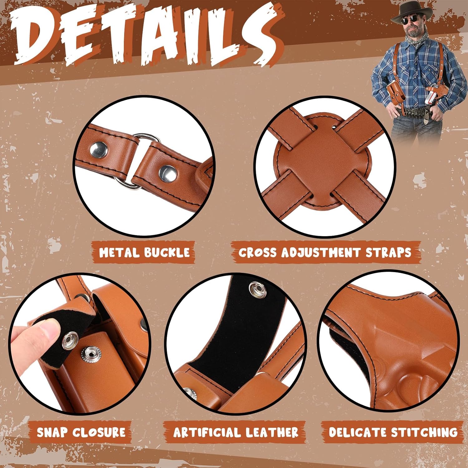 Funda de hombro de cuero para Halloween, funda vertical para pistola para transporte oculto, ajustable, vintage, con bolsa para revista, accesorios