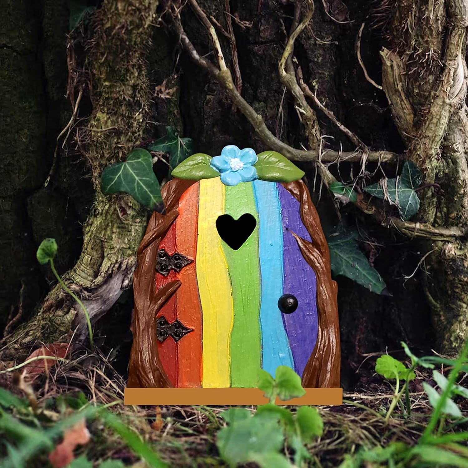 1 puerta de gnomo de hadas en miniatura, adornos de decoración de puerta de cuentos de hadas, decoración de puerta de árbol enano de hadas de