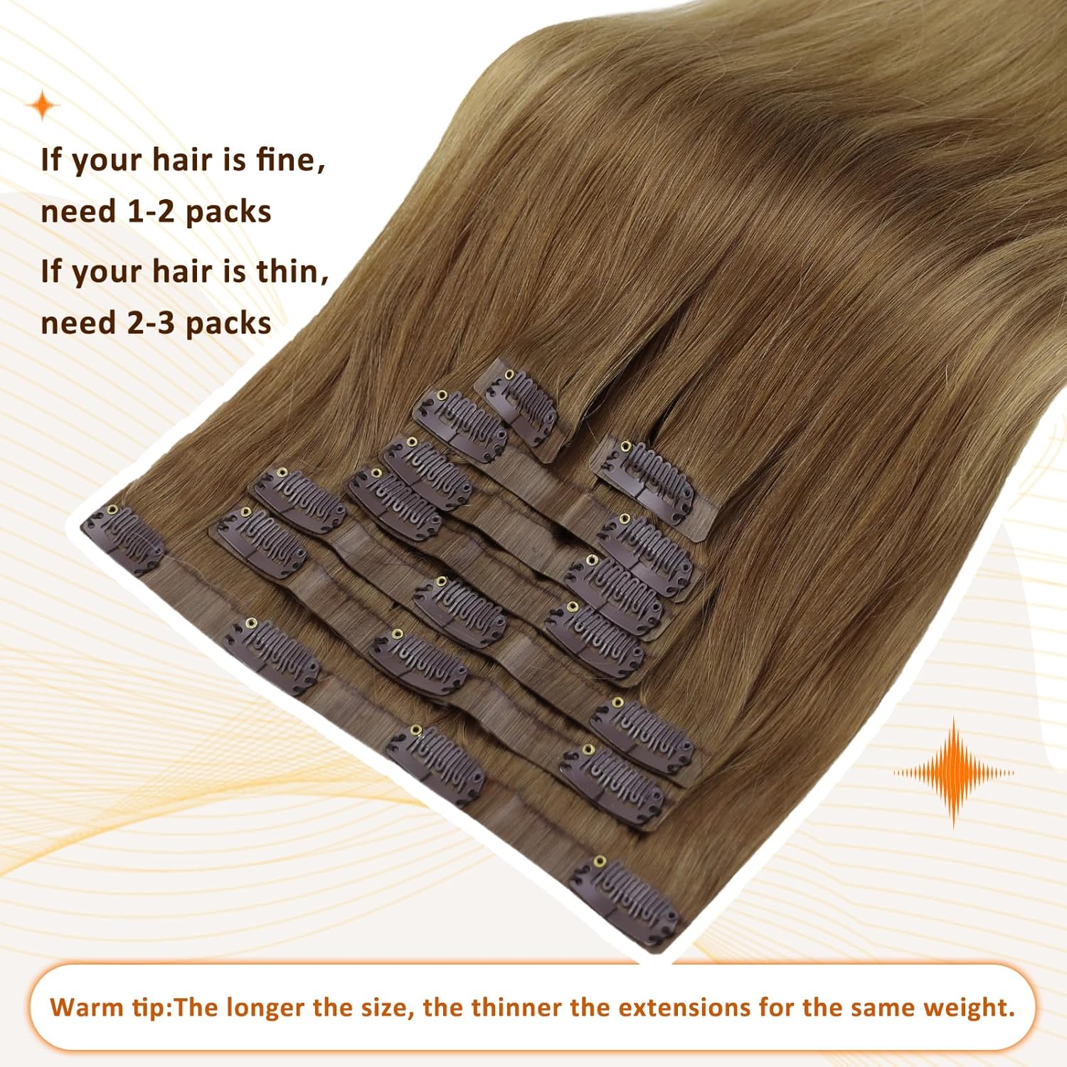 Full Shine Extensiones de cabello marrón degradado de color marrón claro a rubio, extensiones de cabello con clip sin costuras con trama de
