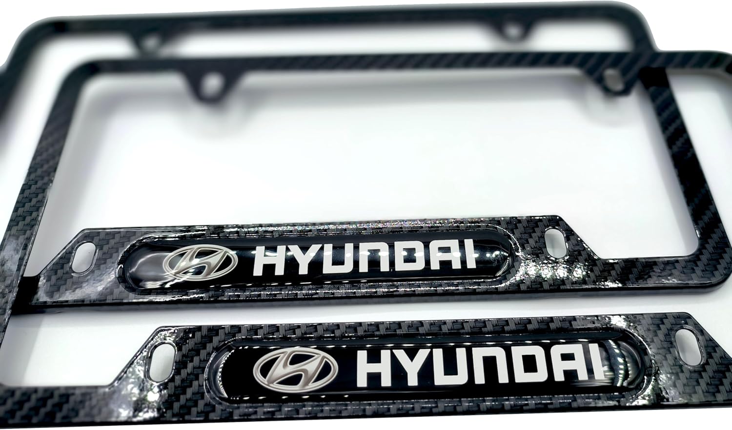 Marcos de matrícula de 4 agujeros de fibra de carbono para Hyundai, paquete de 2 soportes de matrícula de metal de aluminio negro, tornillos de
