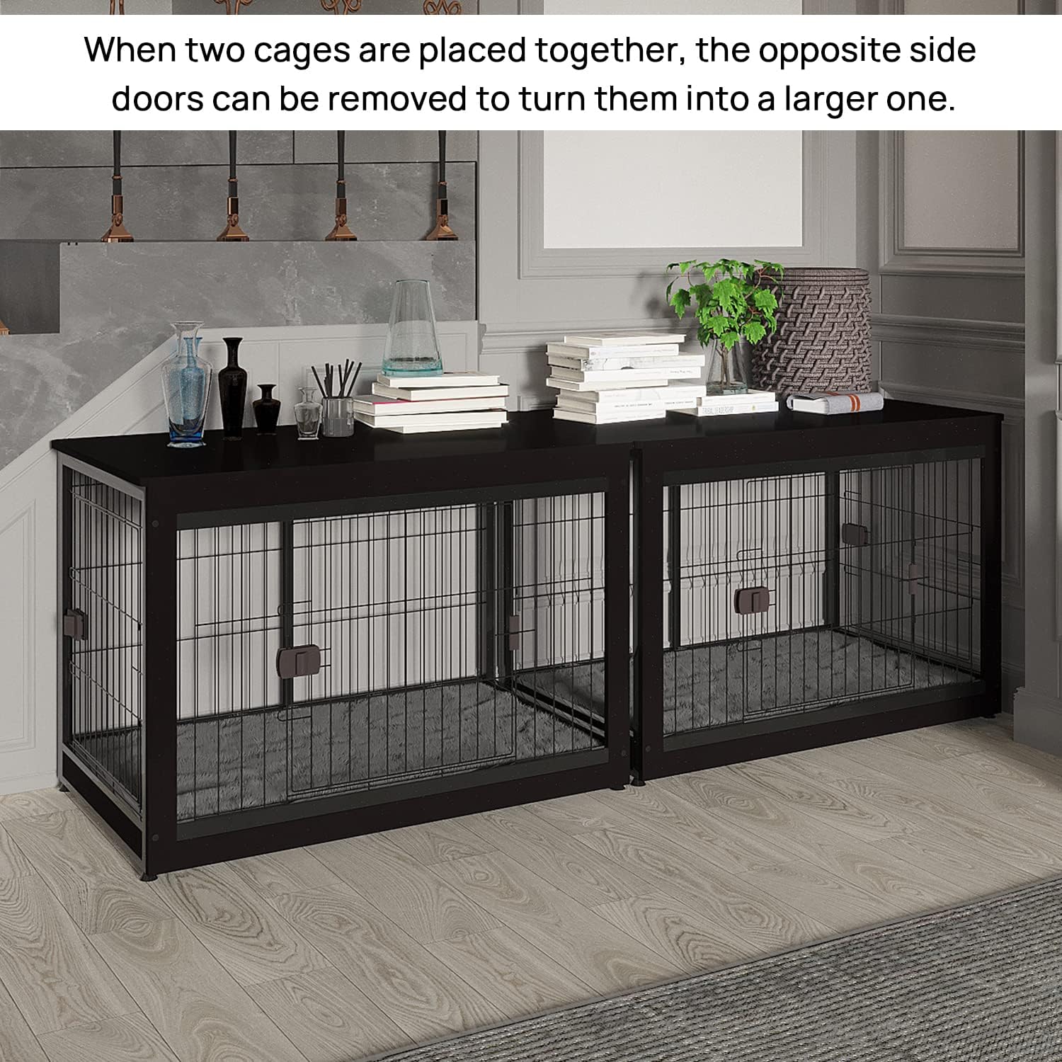 RYpetmia Muebles estilo jaula para perros para mascotas pequeñas y medianas, mesa de jaula de madera para perros, resistente y puertas de tres