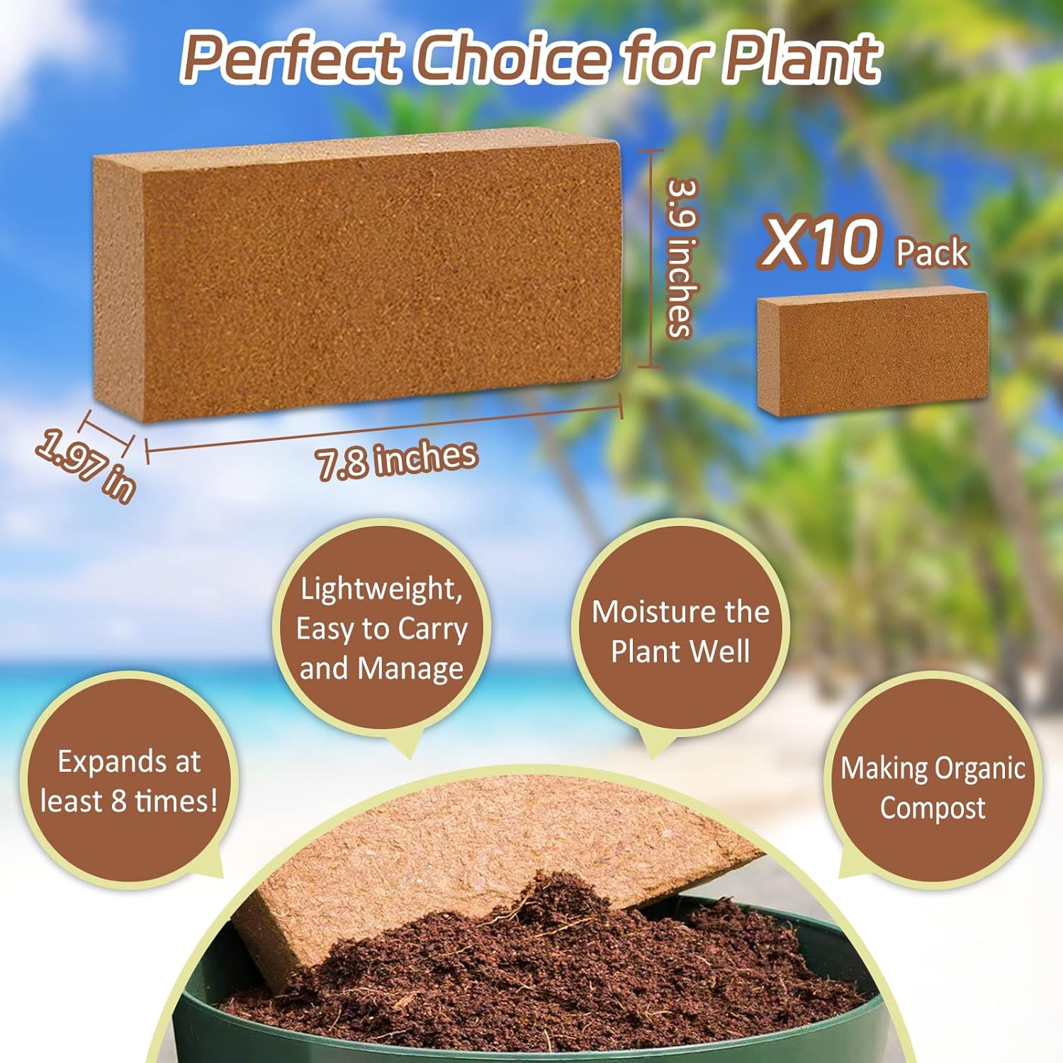 Bloques de suelo de fibra de coco orgánico 100% natural comprimido, ladrillo de turba de coco comprimido, sustrato de fibra de coco con bajo