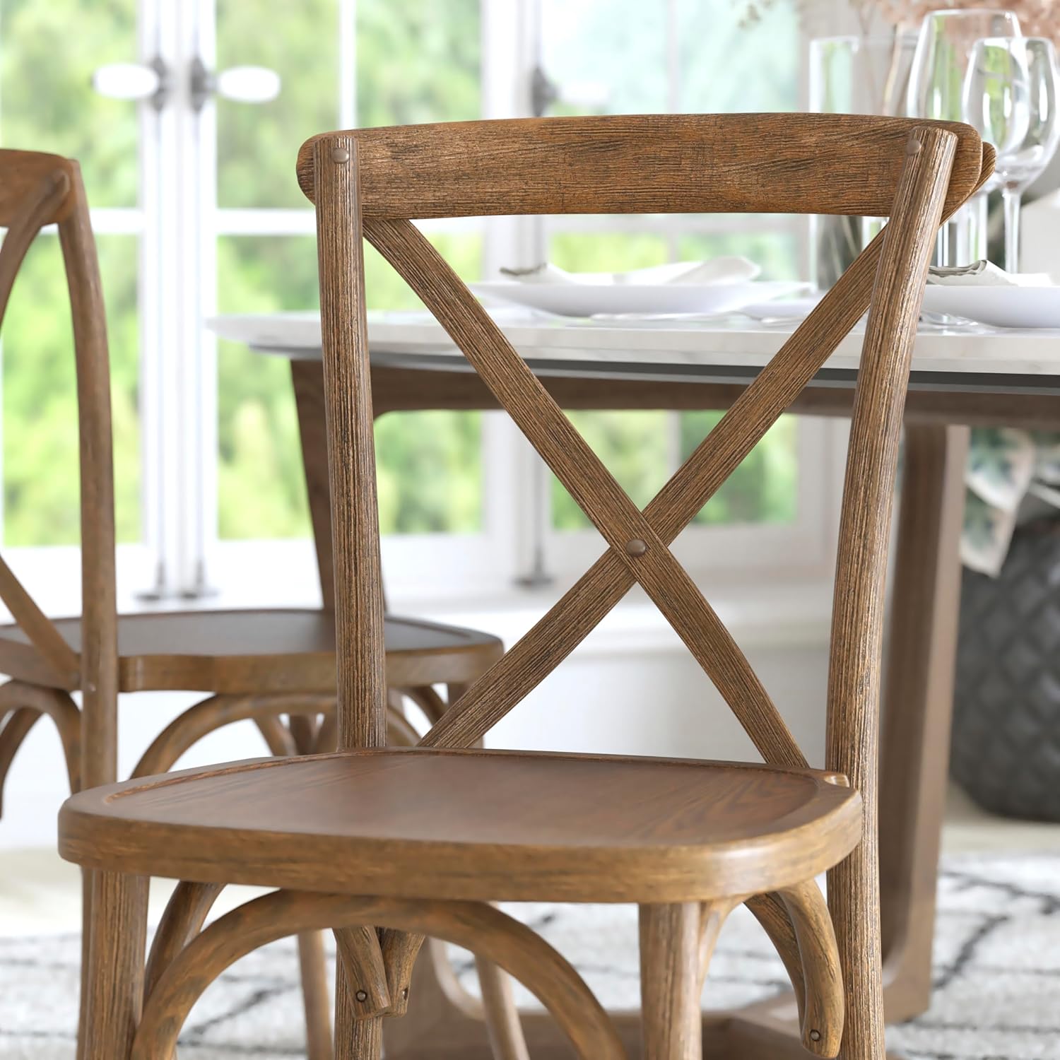 Flash Furniture Paquete de 2 sillas Advantage raspadas a mano con respaldo en X natural oscuro