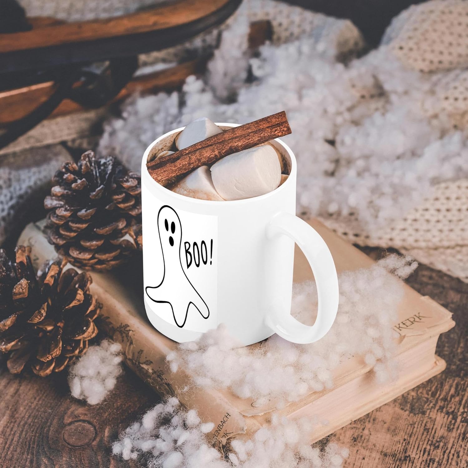 3dRose Halloween Boo – Taza de cerámica, 15 onzas, multicolor