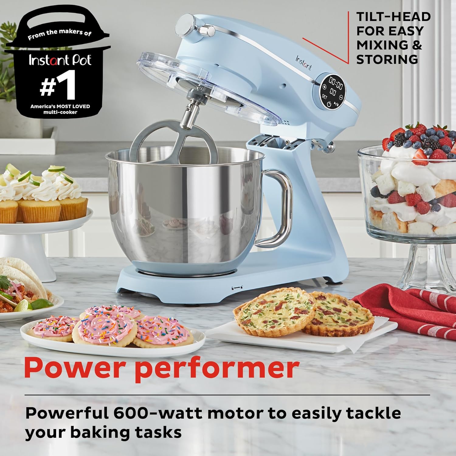 Instant Pot Batidora de pie Pro, batidora eléctrica de 600 W de 10 velocidades con interfaz digital, cuenco de acero inoxidable de 7.4 cuartos de