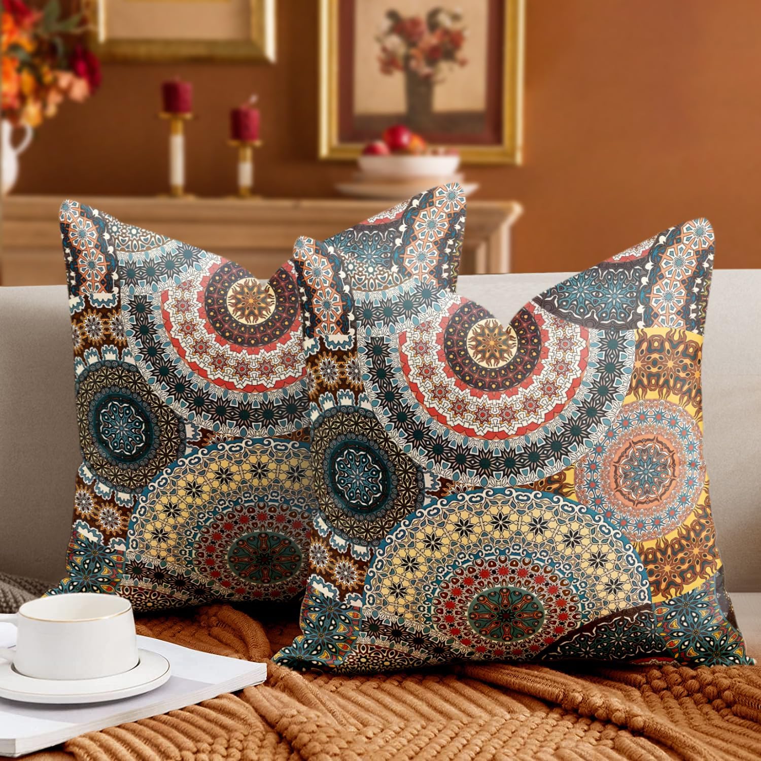 Juego de 2 fundas de almohada bohemias de 18 x 18 pulgadas, fundas de almohada suaves para sofá, dormitorio, sala de estar