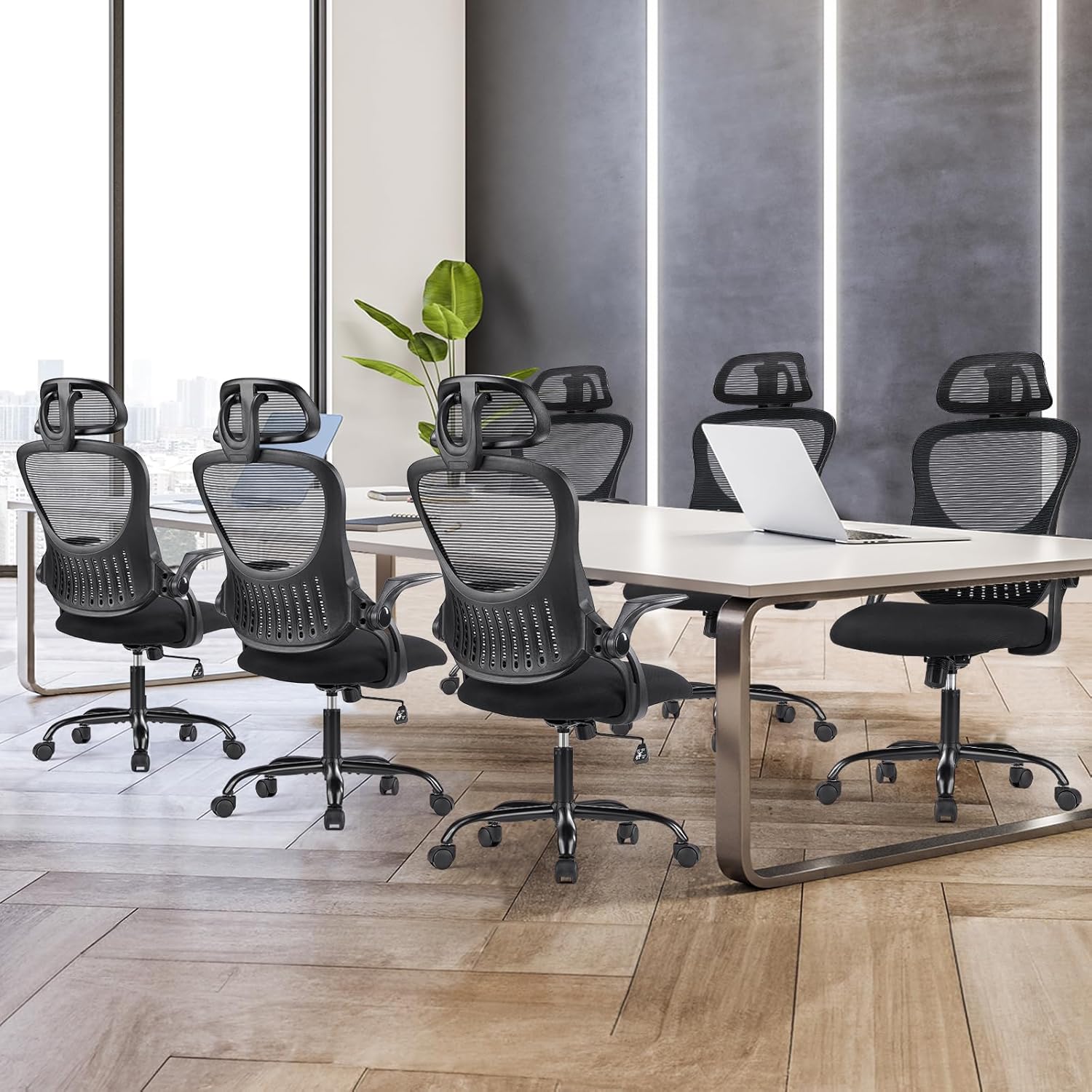 Sweetcrispy Silla de escritorio para computadora de oficina, ergonómica, con respaldo alto, de malla, con ruedas y reposacabezas ajustables, cómodo