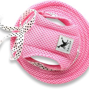 YAODHAOD Gorra de princesa de ala redonda para mascotas, gorra de protección solar porosa transpirable con agujeros para las orejas y correa YAODHAOD Gorra de princesa de ala redonda para mascotas, gorra de protección solar porosa transpirable con agujeros para las orejas y correa