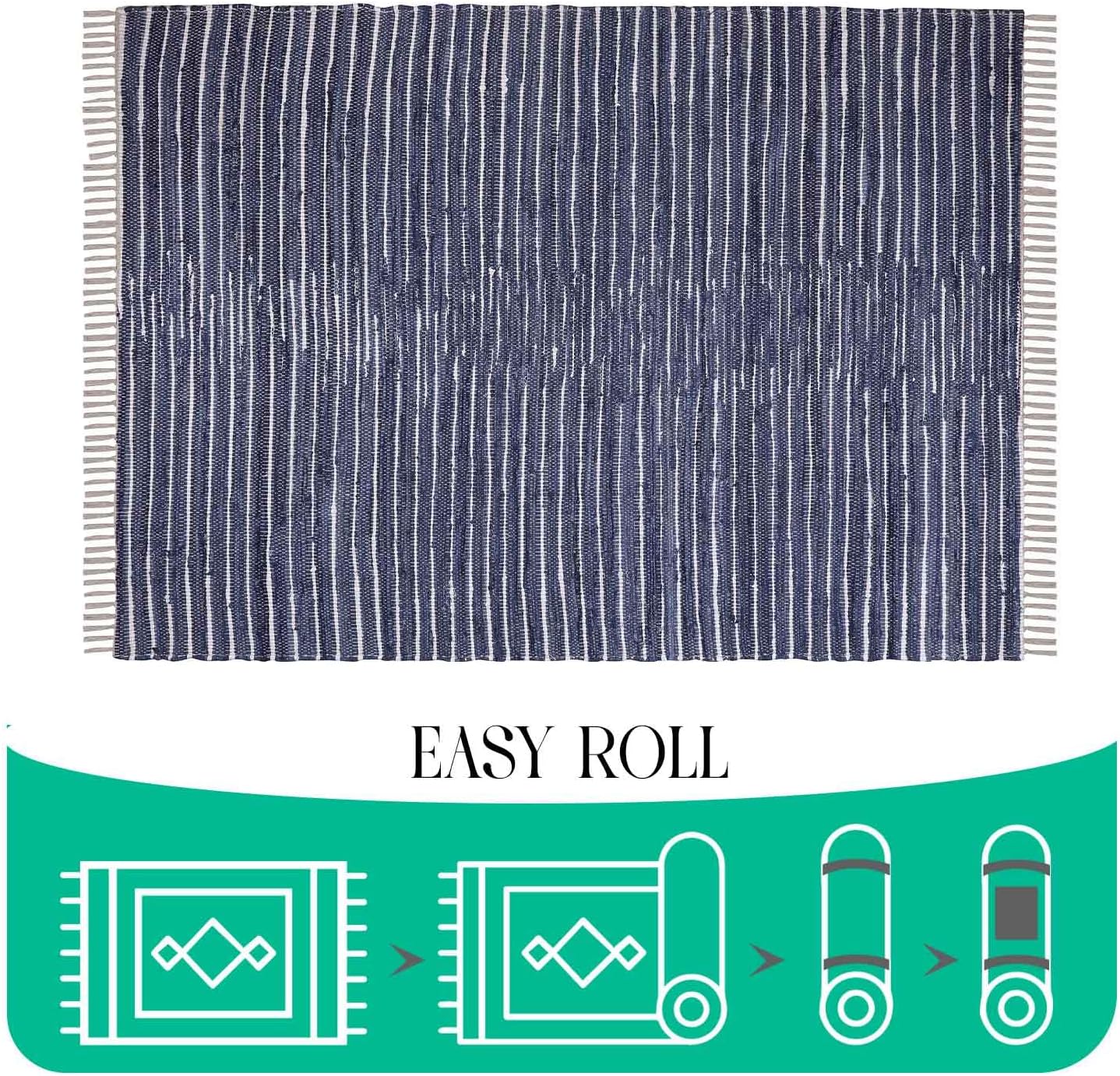 URVI Alfombra de trapo, tejida a mano, lavable, alfombra de entrada, alfombra para entrada frontal interior, cocina, dormitorio, comedor y baño