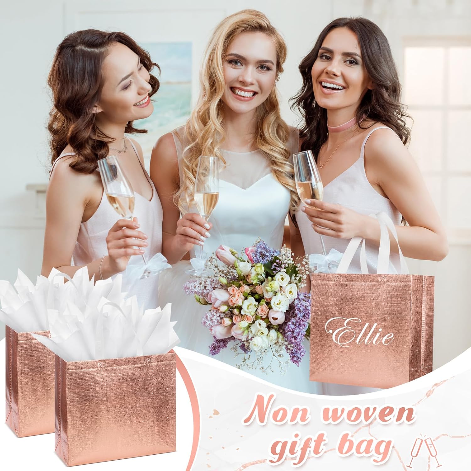 Sweetude 50 bolsas de regalo reutilizables con asas, bolsas de regalo de comestibles con papel de seda con purpurina, bolsas de compras para regalo