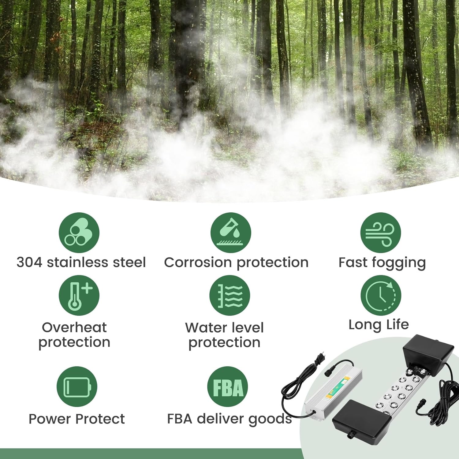 Nebulizador ultrasónico con 12 cabezales (304.3 fl ozH), 400 W de potencia a prueba de agua a prueba de agua Mister ultrasónico humidificador