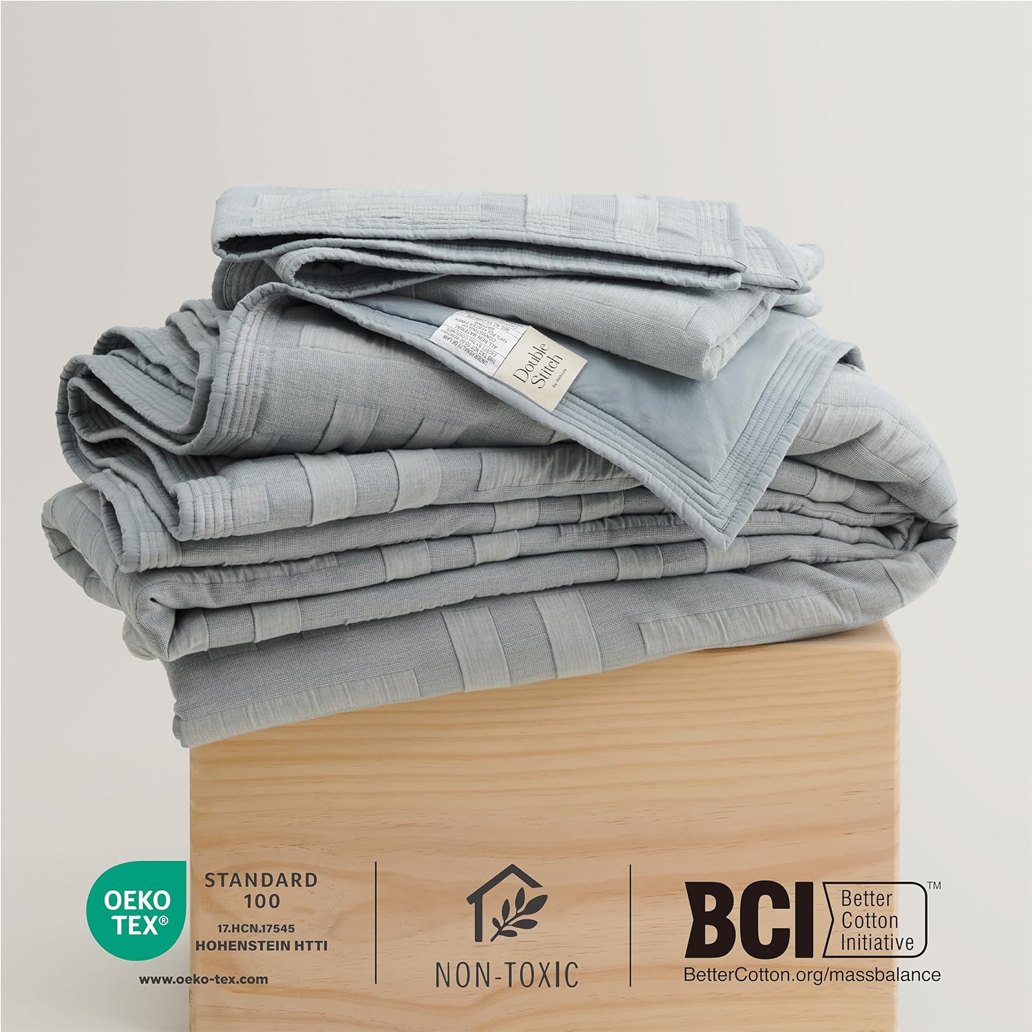 Double Stitch by Bedsure Juego de edredón de algodón, tamaño King con fundas, juego de ropa de cama de lujo certificado por BCI, juego de colcha