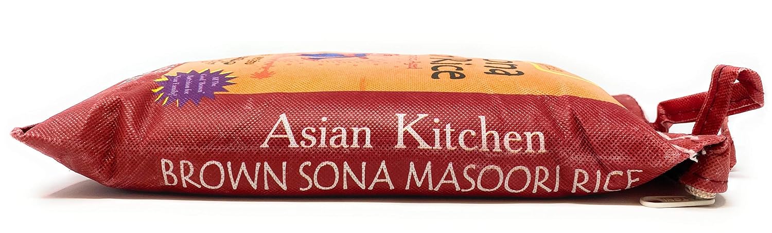 Asian Kitchen Brown Sona Masoori Arroz envejecido Bolsa de 4 libras, 4 libras (4.0 lbs) Arroz de grano corto  Todo natural  Apto para gluten  Vegano