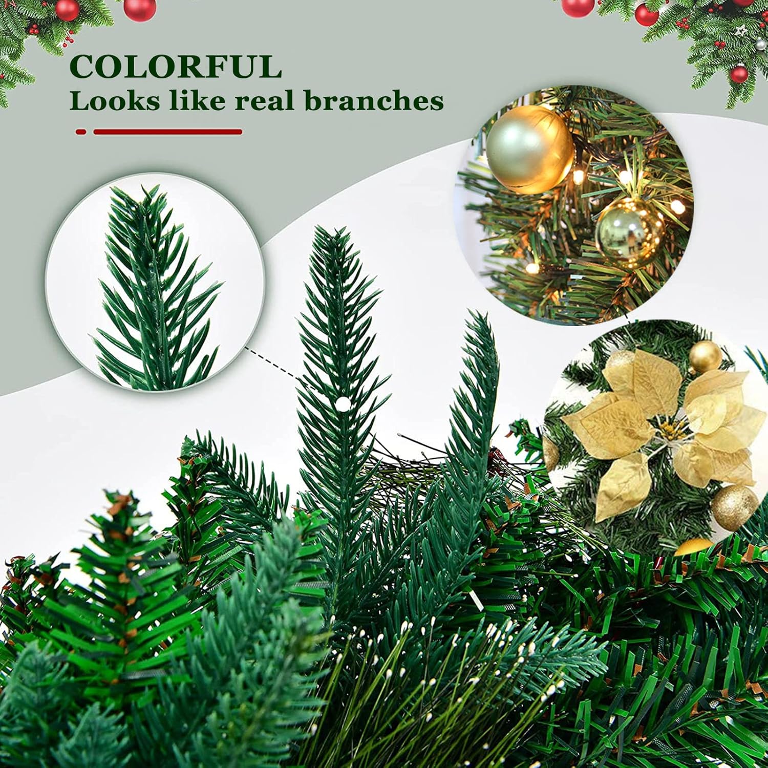 Guirnalda de Navidad de 9 pies, flores artificiales preiluminadas, decoración de guirnalda de Navidad, guirnalda de Navidad a pilas con luces para