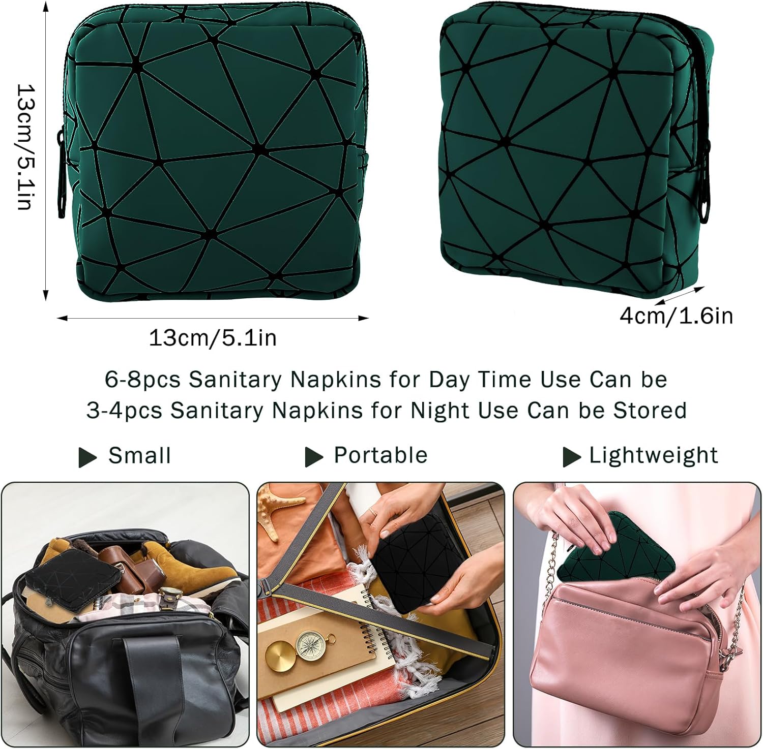 2 bolsas de almacenamiento de servilletas sanitarias, pequeña bolsa de cuero sintético menstrual impermeable de 4 pulgadas, bolsa menstrual con