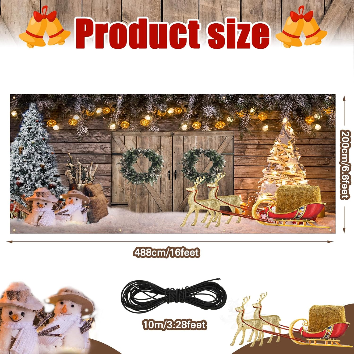 Cartel de Navidad de 7 x 16 pies para puerta de garaje de granero de Navidad, decoración de fondo grande de Navidad con tira de luces LED,