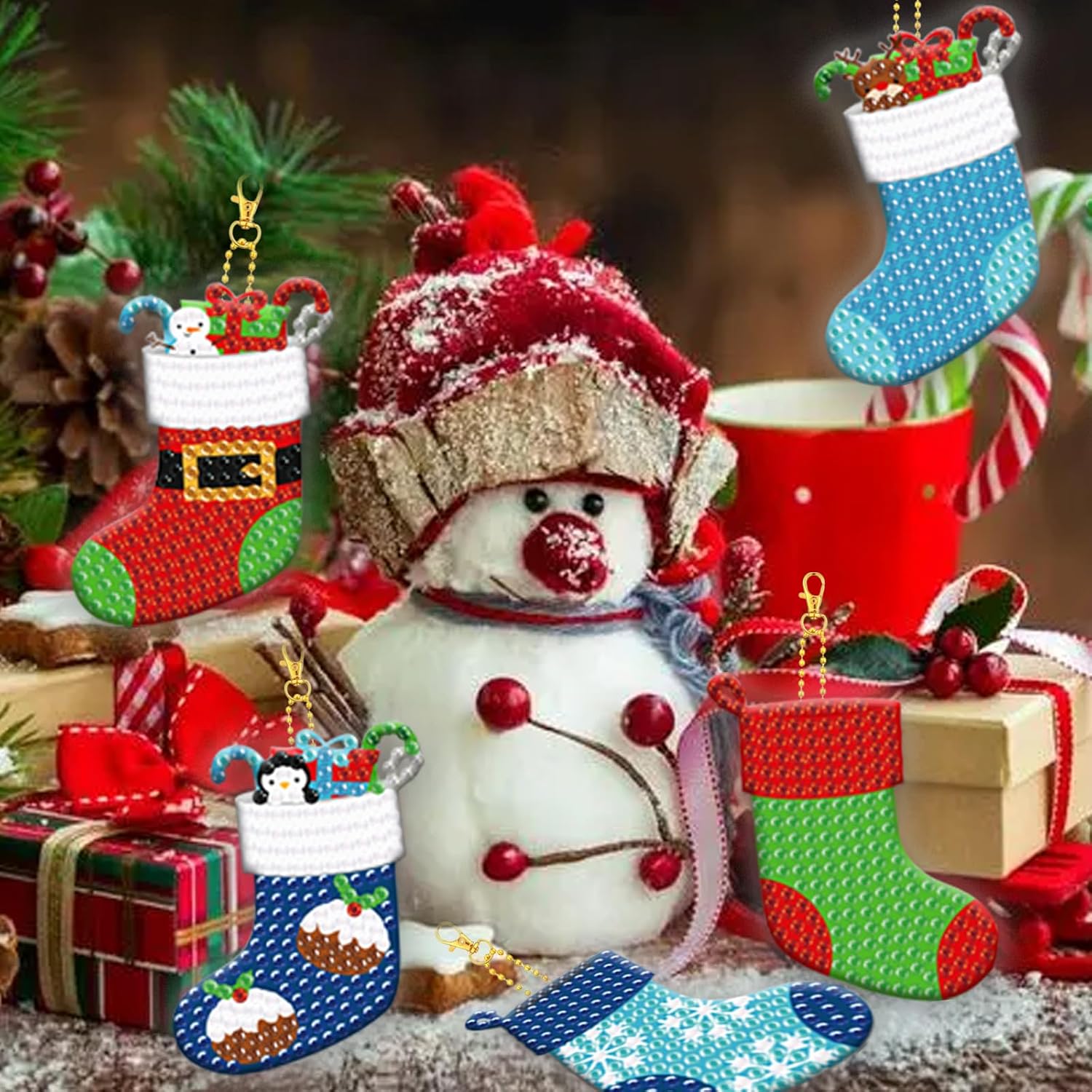 Juego de 12 calcetines de Navidad con pintura de diamantes, accesorios de arte de diamantes, accesorios de arte de diamantes, bricolaje 5D,