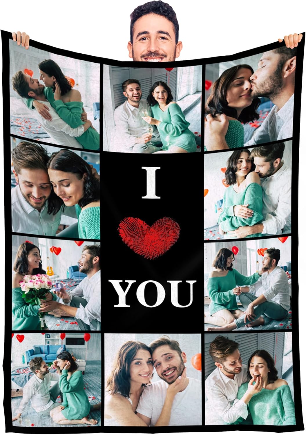 Manta personalizada con foto “I Love You”, regalos para parejas, manta personalizada única 2023, regalos de fotos para aniversario, día de San