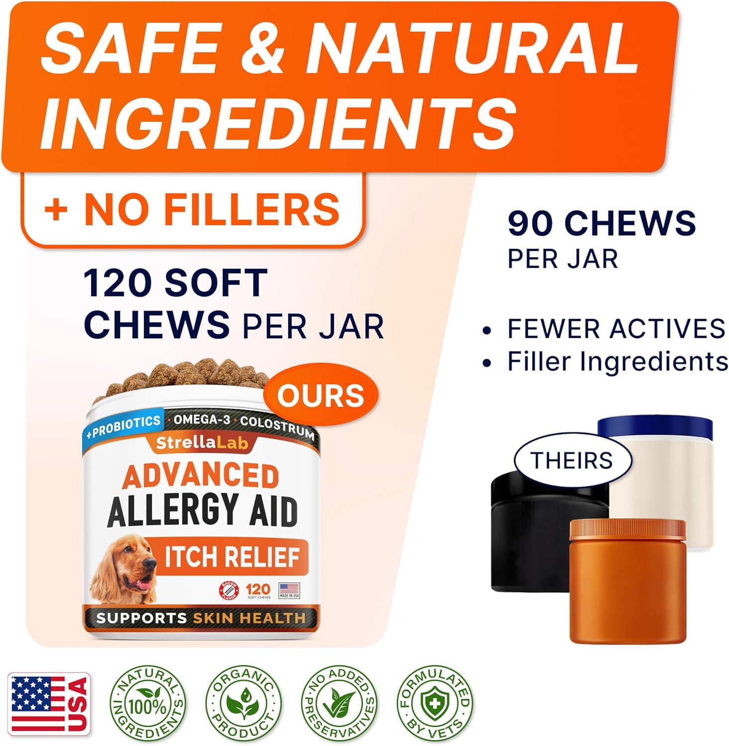STRELLALAB Masticables avanzados para aliviar la alergia y la picazón para perros con aceite de pescado Omega 3 y probióticos – Alivio de la picazón