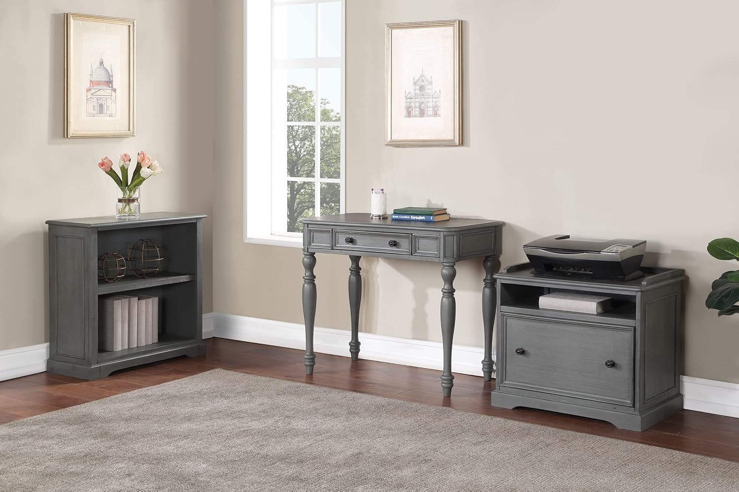OSP Home Furnishings Country Meadows – Escritorio de 36 pulgadas con cajón, color gris plantación