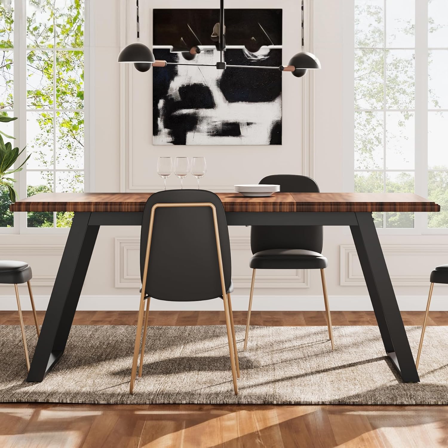 Tribesigns Mesa de comedor para 6 personas, mesa de cocina grande de madera de 63 pulgadas, mesa de comedor rectangular con patas de metal para