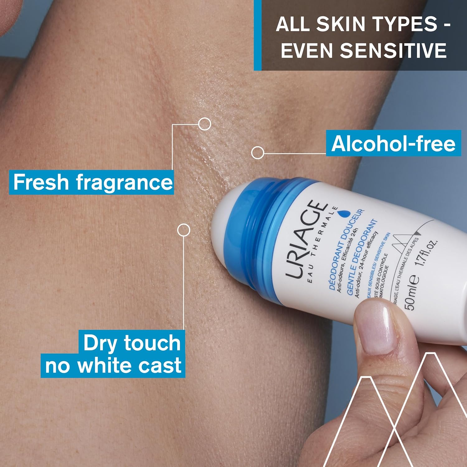 URIAGE Desodorante sin aluminio 24 horas 1.7 onzas líquidas  Suave protección enrollable para el exceso de sudor de axilas  Hombres y mujeres