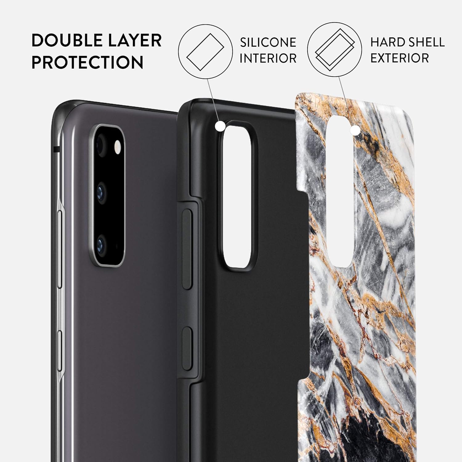 BURGA Funda para teléfono compatible con Samsung Galaxy S20 FE  Carcasa rígida híbrida de 2 capas + funda protectora de silicona  Piedra de mármol