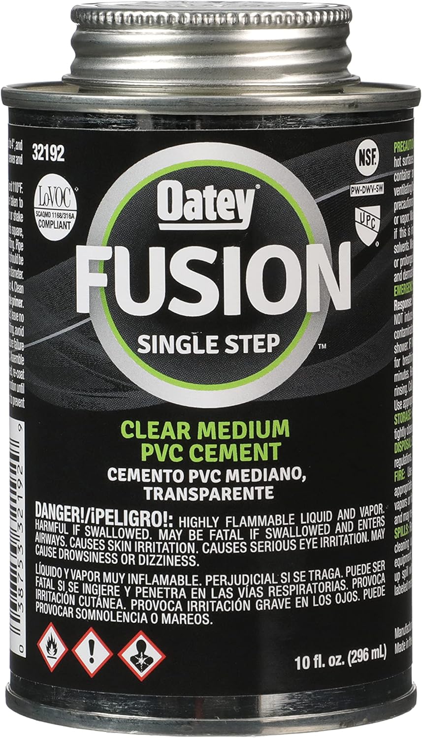 Oatey 32192 Fusion One Step Cemento de cuerpo medio, 10 onzas, PVC transparente