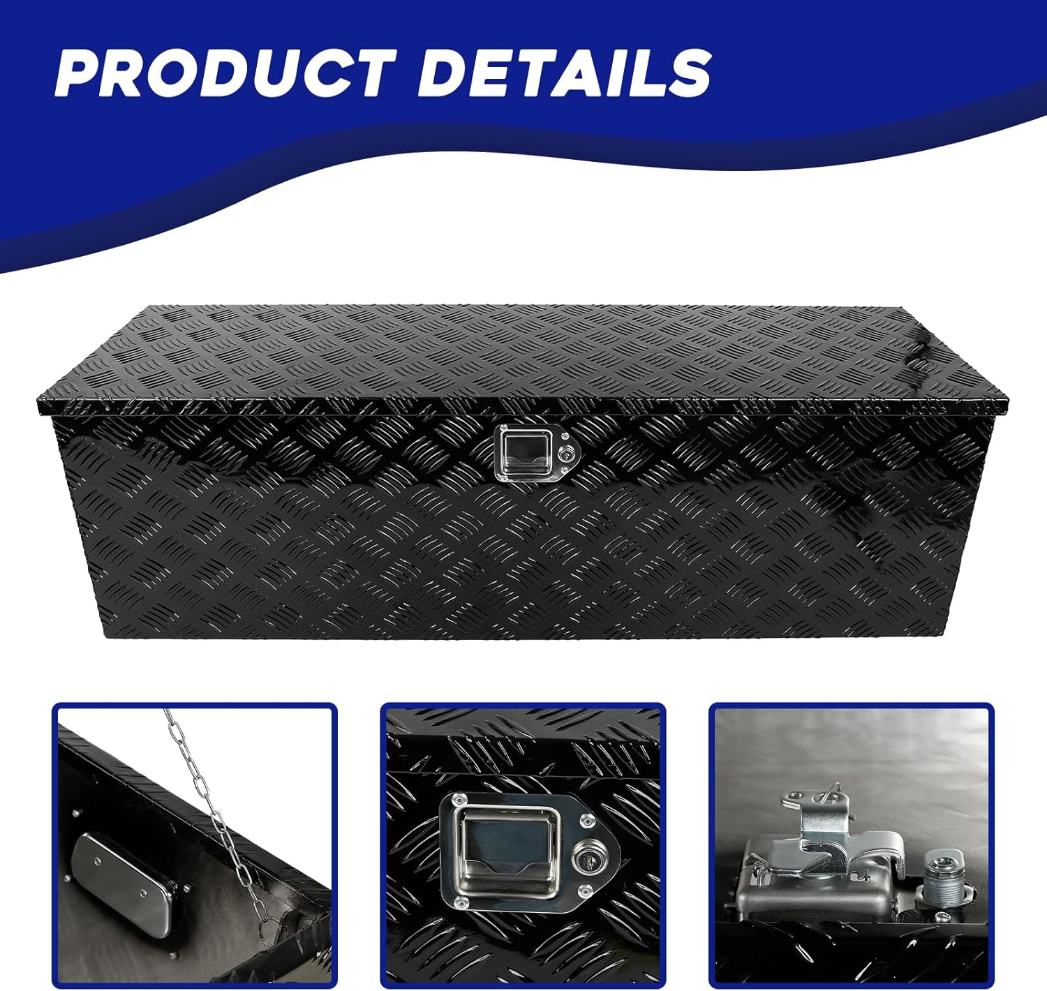 BLACKHORSE-RACING Caja de herramientas de aluminio resistente de 48 x 15 x 15 pulgadas, caja de herramientas de almacenamiento para remolque,