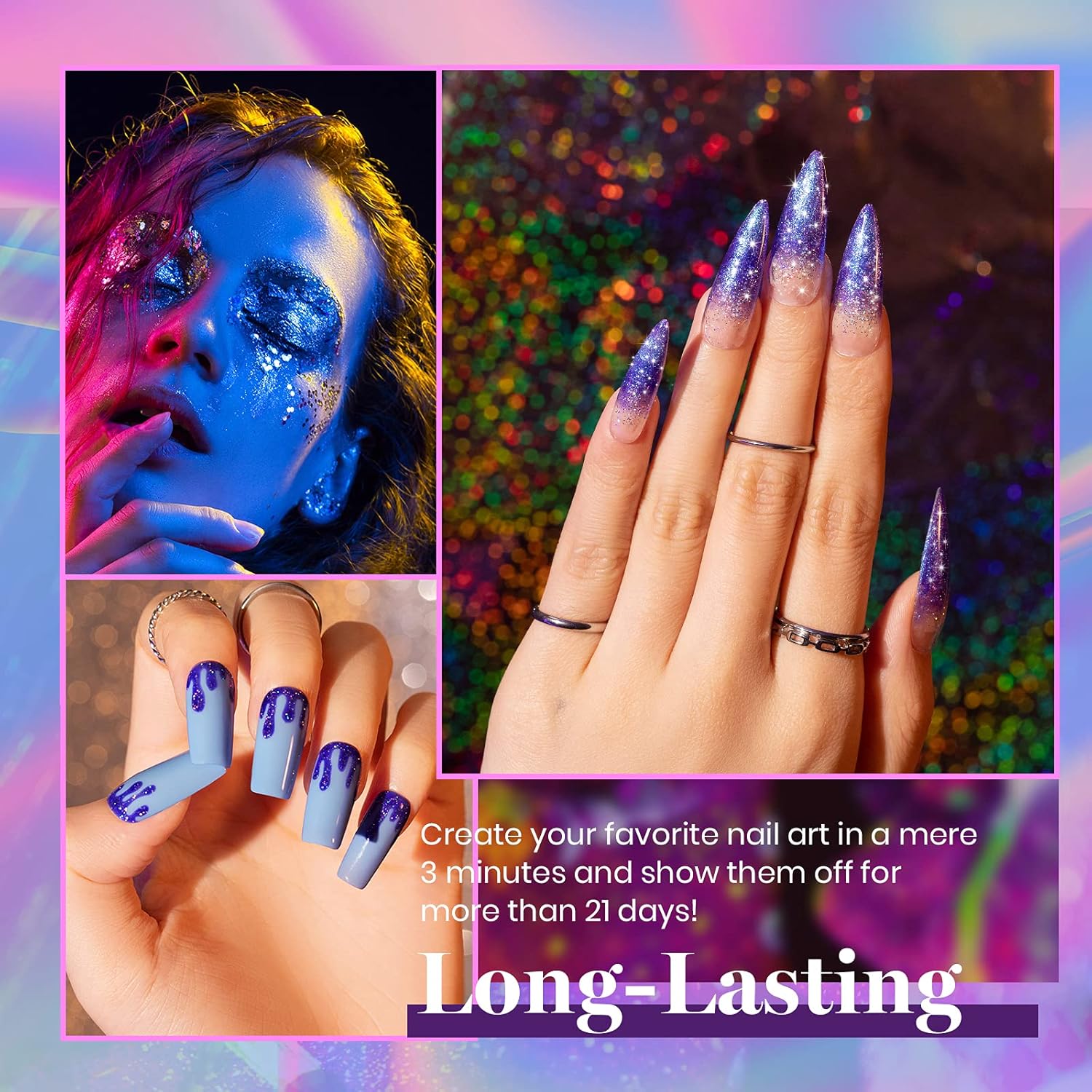 beetles Gel Polish Beetles – Juego de 20 esmaltes de uñas de gel, colección Euphoria de medianoche, morado, azul, rosa intenso, esmalte de gel con