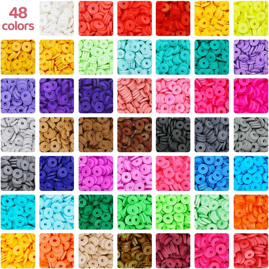 Eppingwin Más de 6000 cuentas de arcilla, kit de fabricación de pulseras, 48 colores de cuentas de arcilla polimérica, kit de fabricación de