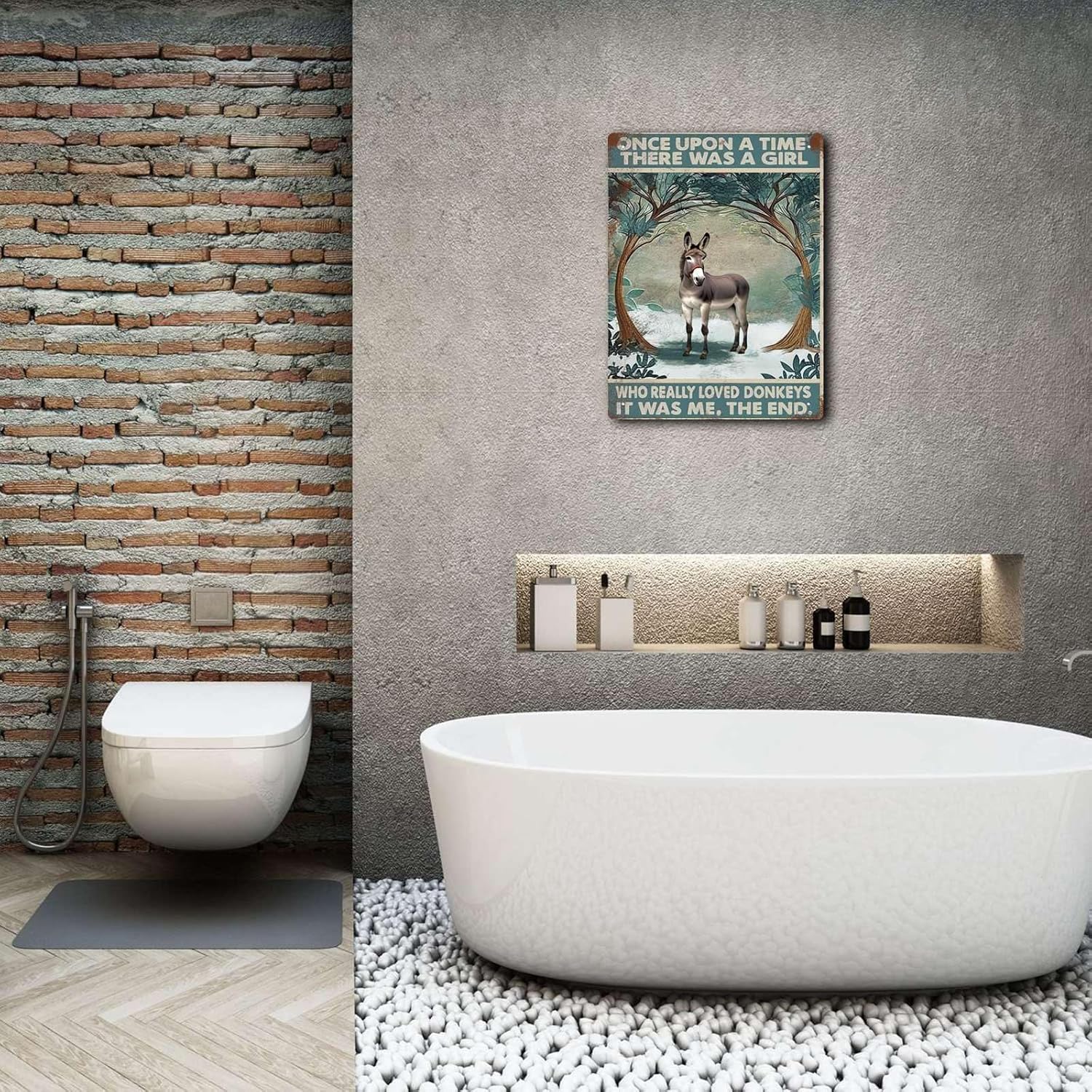 Letrero de hojalata con texto en inglés Once Upon A Time There Were A Girl Who Really Loved Donkey Tin Sign para decoración de pared de jardín,