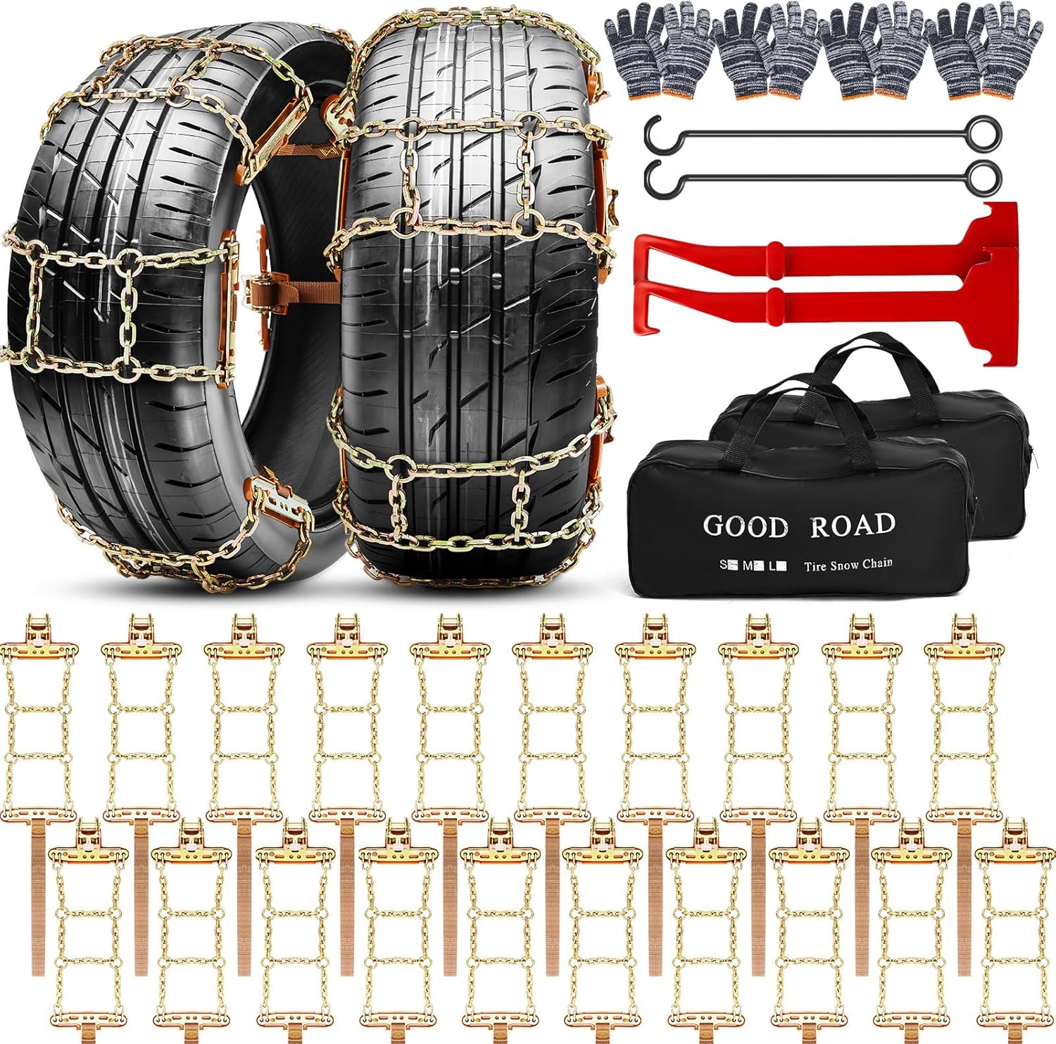 Datanly Cadenas de nieve ajustables para neumáticos para SUV, camioneta, ajuste rápido, cadenas de neumáticos de fácil instalación, cadenas gruesas