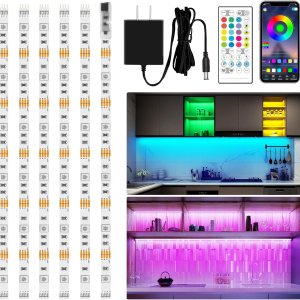 maylit Kit de iluminación RGB para debajo del gabinete, tira de luces LED con aplicación y control remoto, sincronización de música, luces LED que maylit Kit de iluminación RGB para debajo del gabinete, tira de luces LED con aplicación y control remoto, sincronización de música, luces LED que