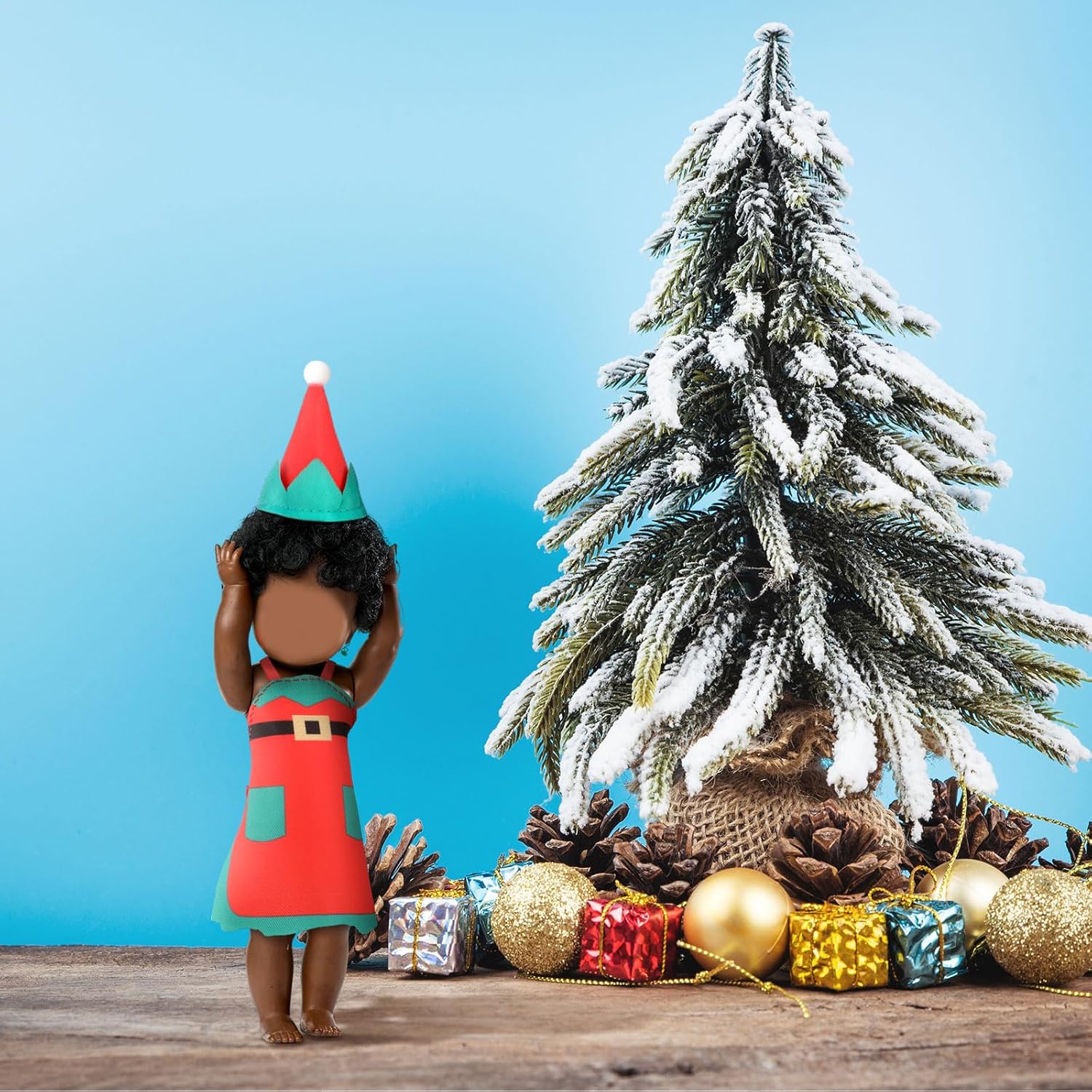 Zhanmai Juego de 10 accesorios de muñeca elfo de Navidad, incluye vasos de caña, guirnalda, hamaca, almohada, farol, delantal, sombrero, caja de