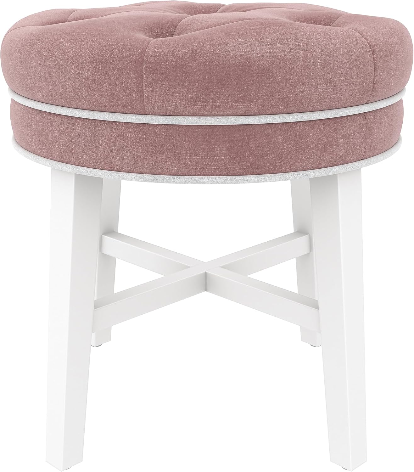 Hillsdale, Sophia Taburete redondo de madera capitoné y tapizado sin espalda para sala de maquillaje o baño, color rosa