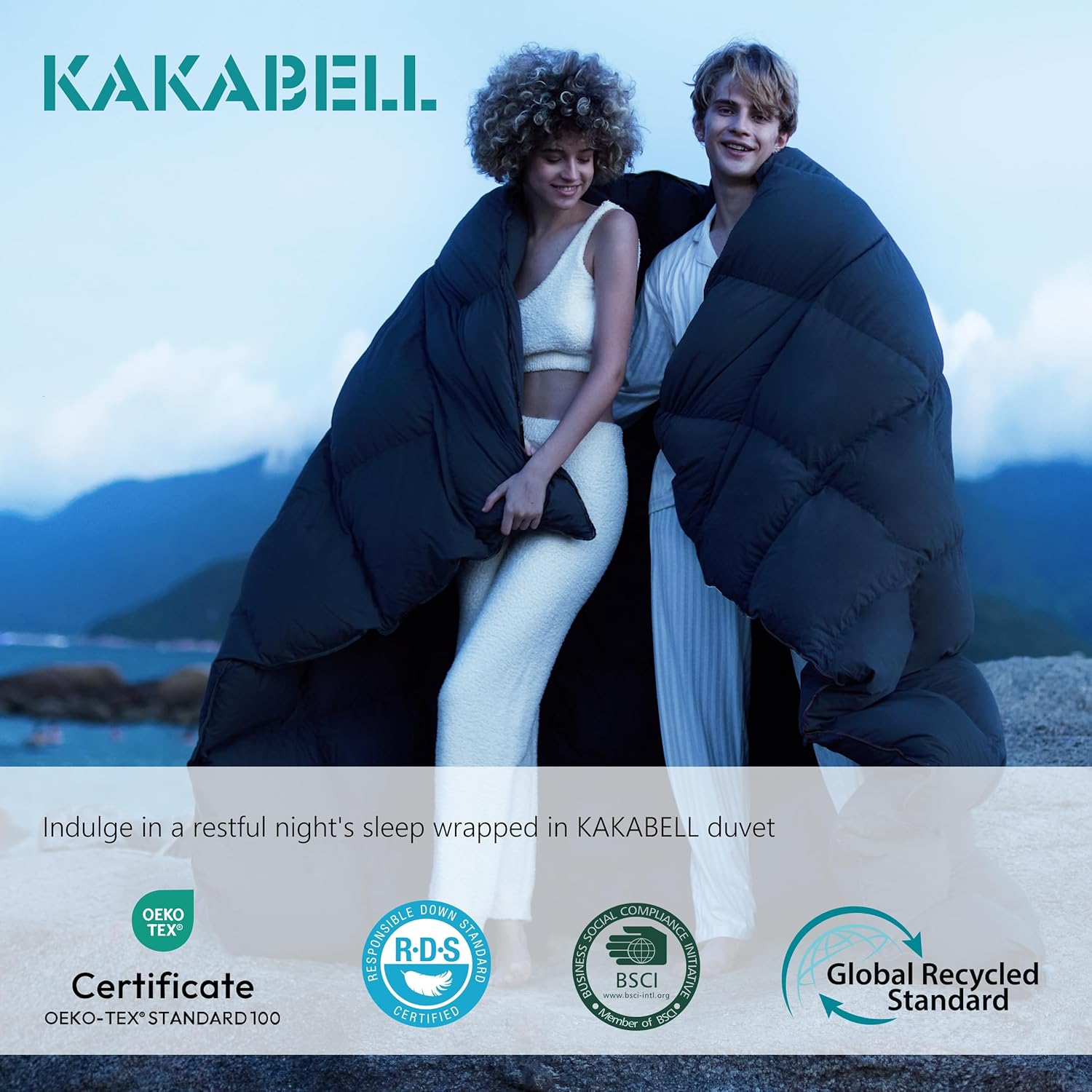 KAKABELL Edredón de plumas de ganso tamaño individual para todas las estaciones, ultra suave y acogedor, relleno de edredón sin ruido con funda de
