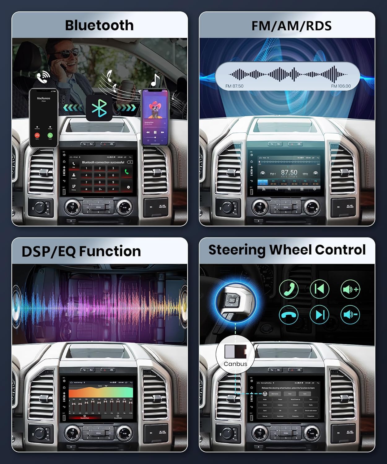 Estéreo de coche Android 2G+32G con Apple Carplay para Ford F150 F250 F350 Fusion Edge Explorer Taurus Freestar, Rimoody 7 pulgadas pantalla táctil