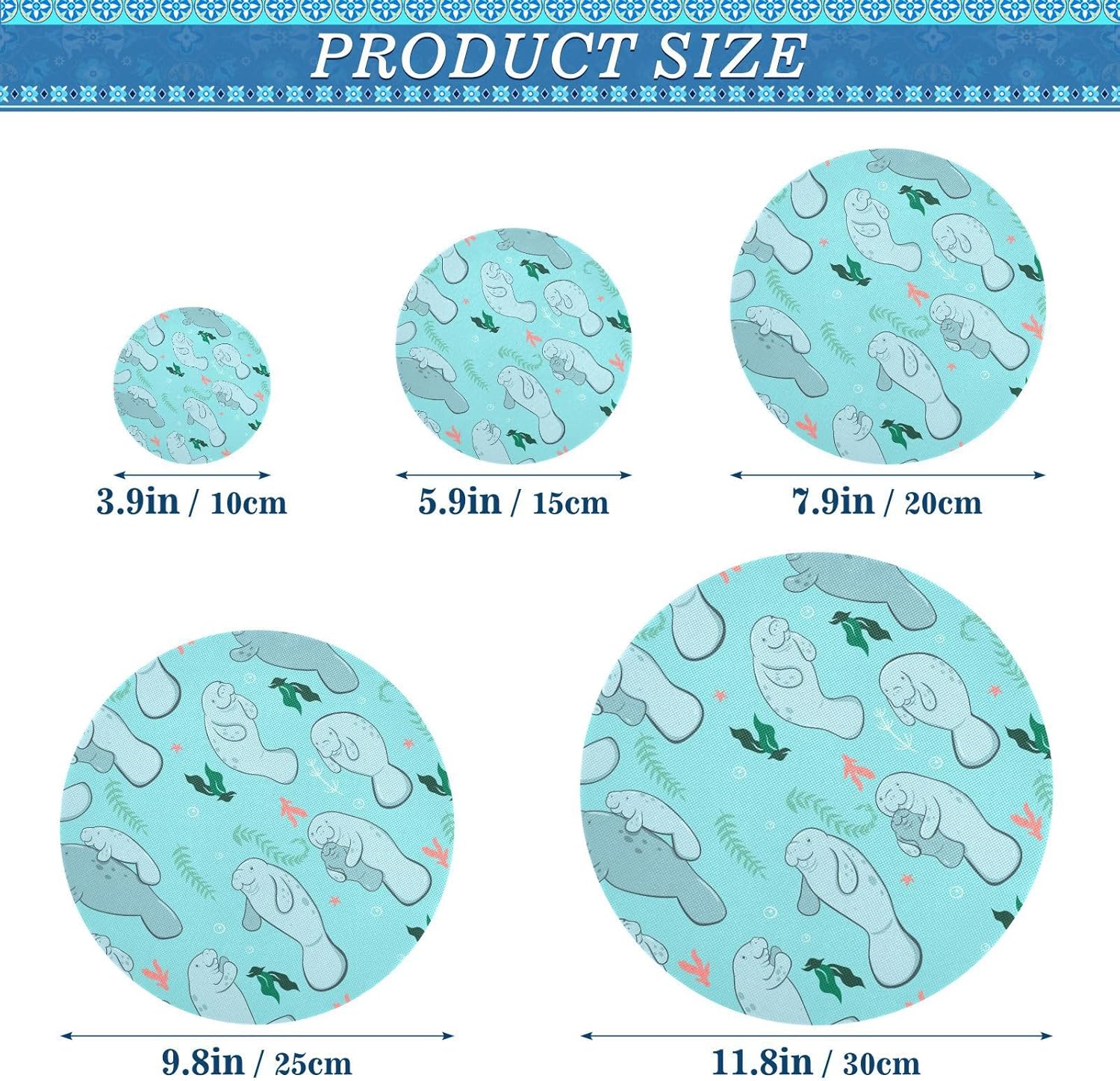 Blue Manatees – 5 fundas elásticas reutilizables para cuencos para almacenamiento de alimentos, tapas de tela elástica con 5 tamaños diferentes,