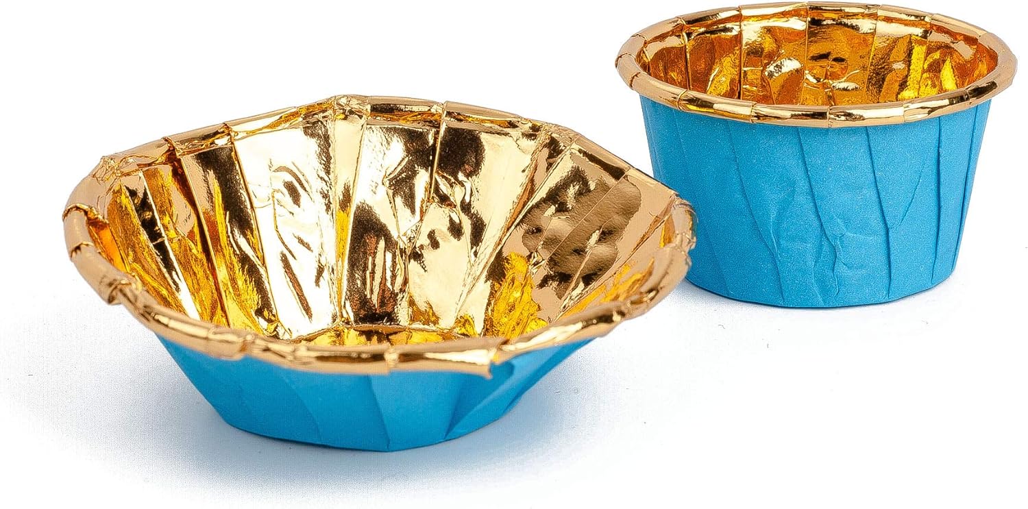 GOLDEN APPLE, Paquete de 50 mini tazas de papel de aluminio para hornear pasteles, moldes para hornear magdalenas, moldes para hornear tazas para