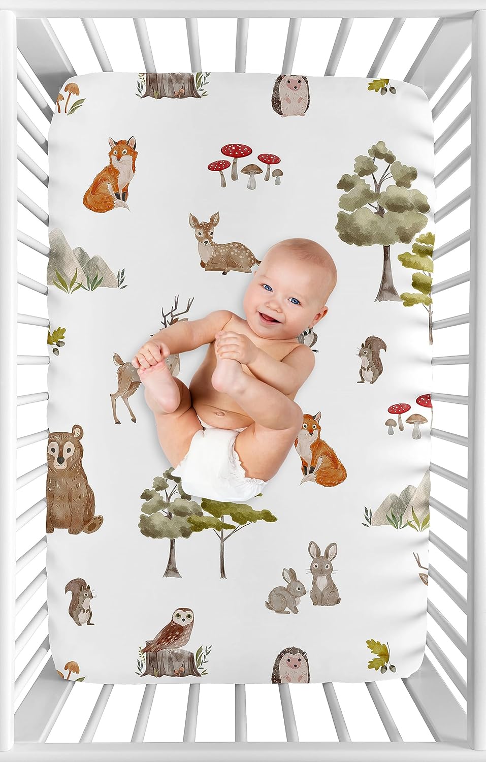 Sweet Jojo Designs Bosque Animales del Bosque Niño Niña Género Neutral Unisex Mini Cuna Sábana Ajustable Bebé Guardería Bebé Recién Nacido Cama Cama