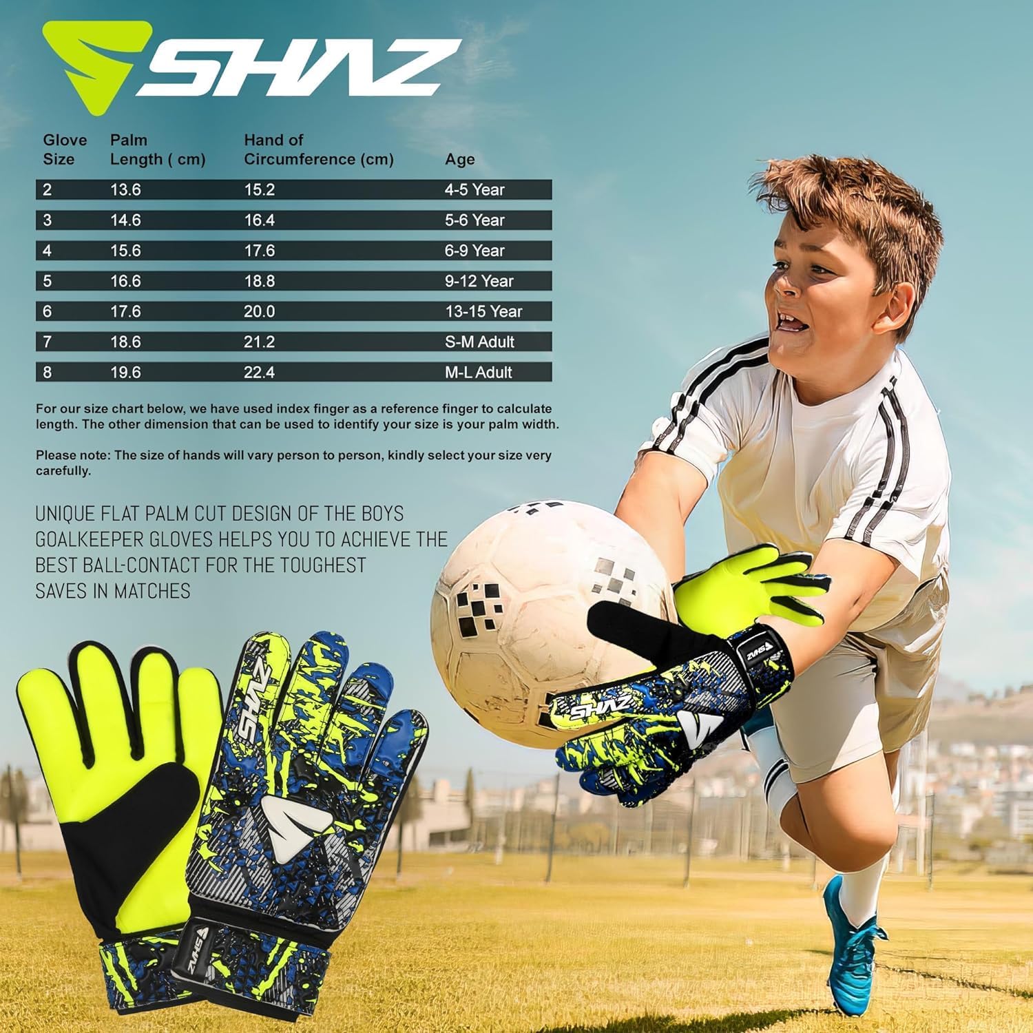 Shaz Guantes de portero de fútbol para niños y jóvenes, guantes de portero de fútbol Funky antideslizantes de 0.157 in con palma de látex con agarre