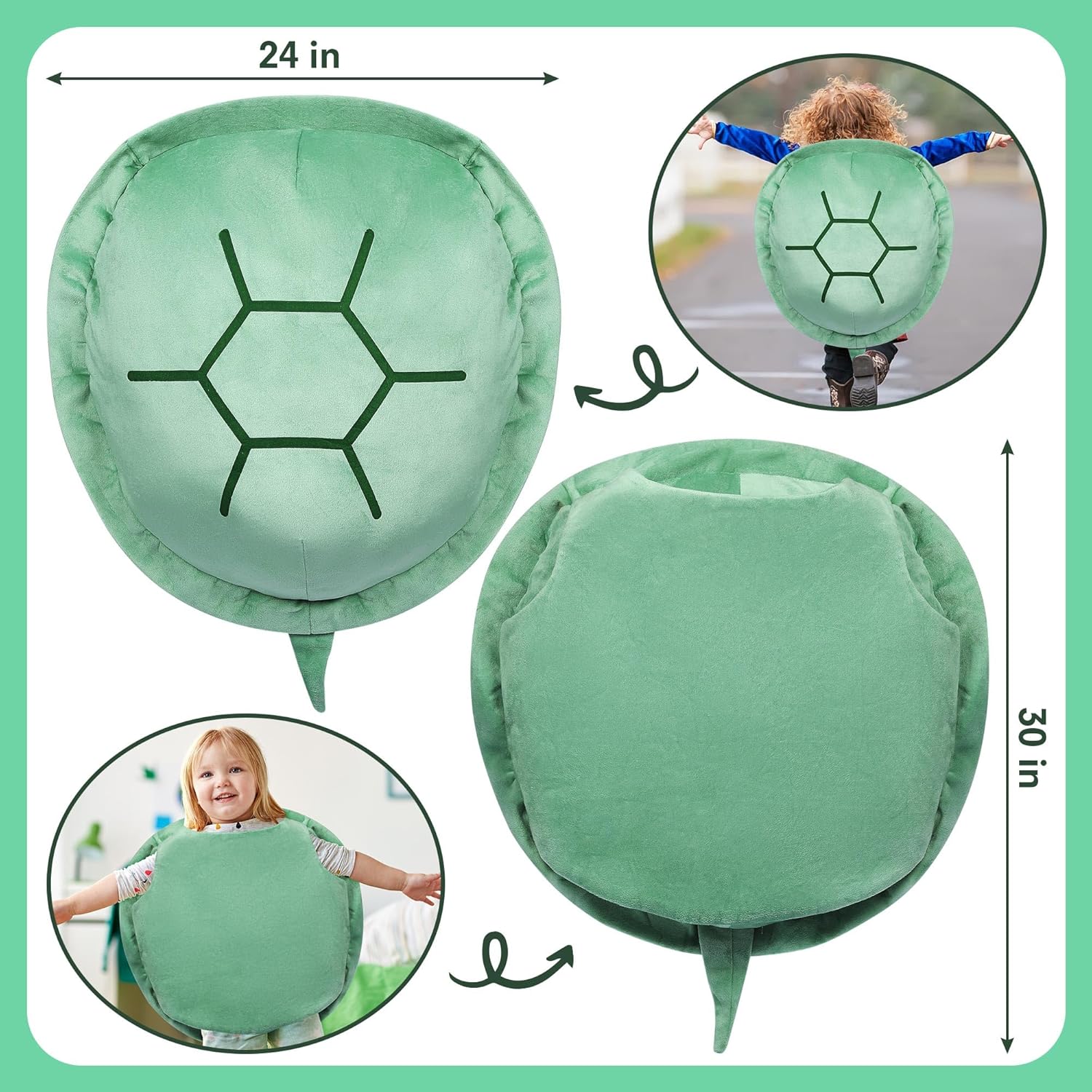 Almohadas de concha de tortuga de 30 pulgadas para niños, disfraz de tortuga verde, disfraz de peluche divertido, regalos creativos para niños y