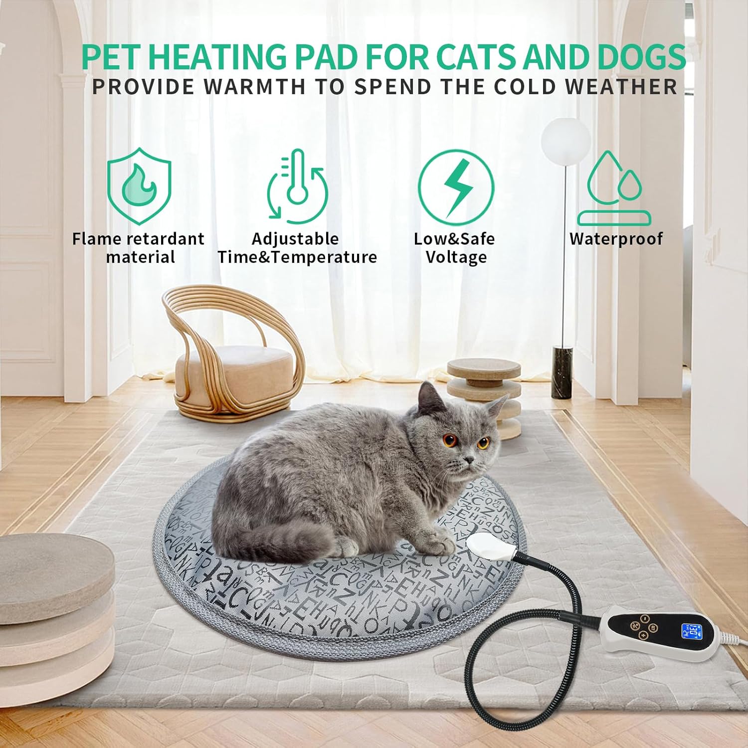 Bestio Almohadilla térmica para gatos, almohadilla térmica para perros de 15 pulgadas, almohadilla térmica eléctrica para cachorros con termostato