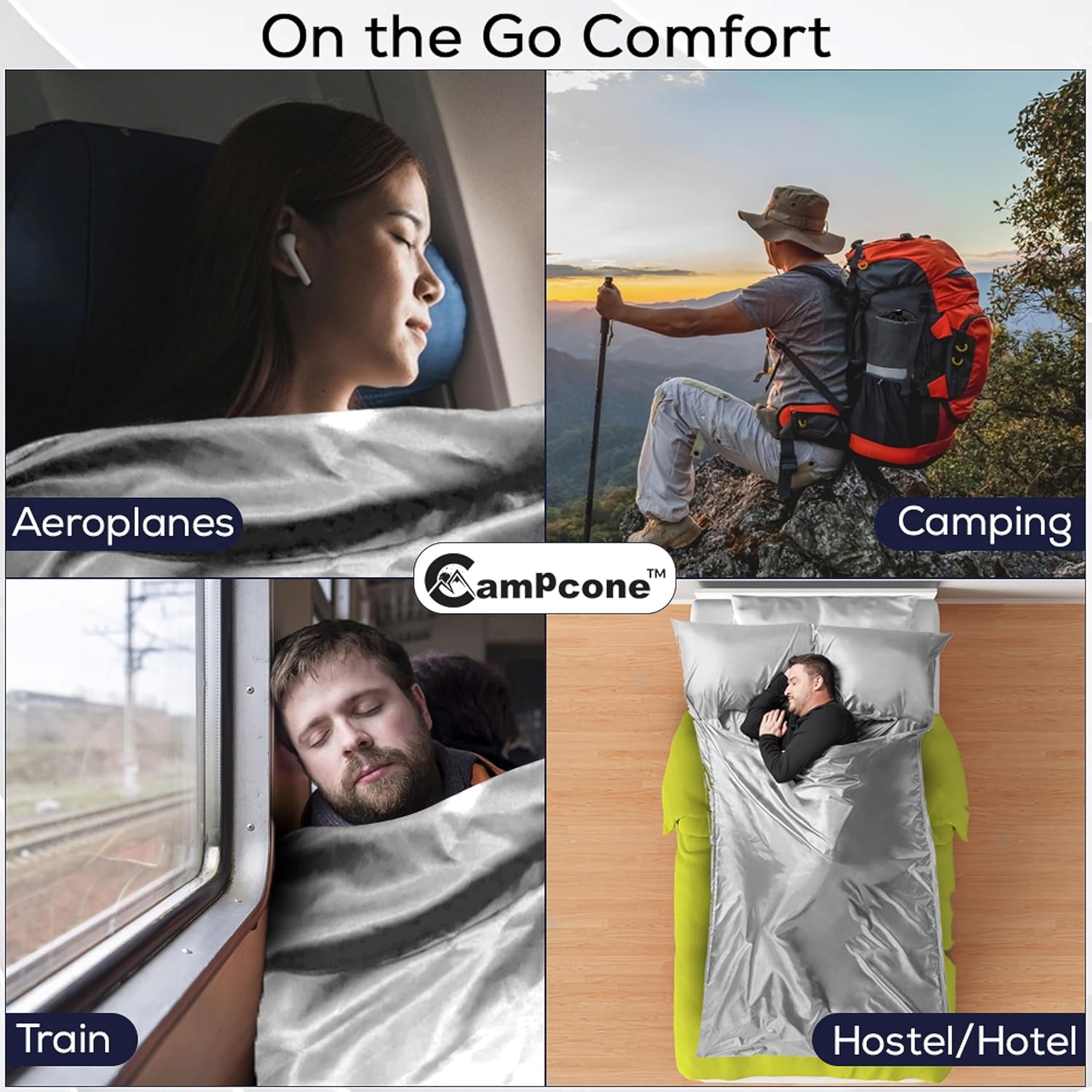 CAMPCONE Forro de saco de dormir sedoso para clima fríocálido, sábanas de viaje XL para hotel de 85 x 52 pulgadas, saco de dormir ligero con