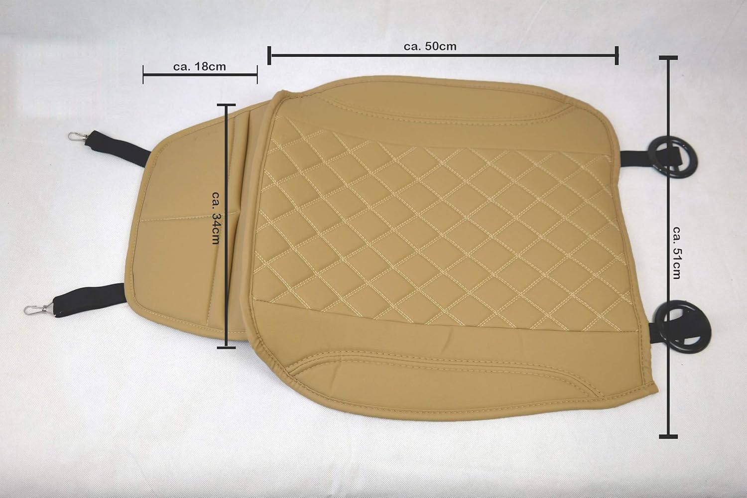 Funda de asiento de piel sintética beige caramelo con costuras beige compatible con SsangYong Korando Fundas de asiento de coche Cojín OT405